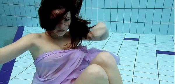  Aneta big tits and purple dress in the pool